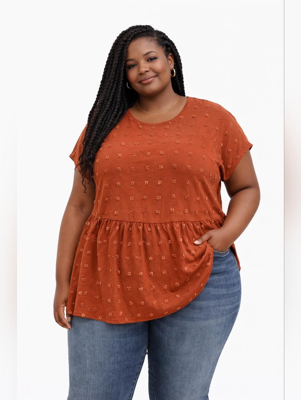 Rust Orange Textured Peplum Shirt Size 3XL (18)